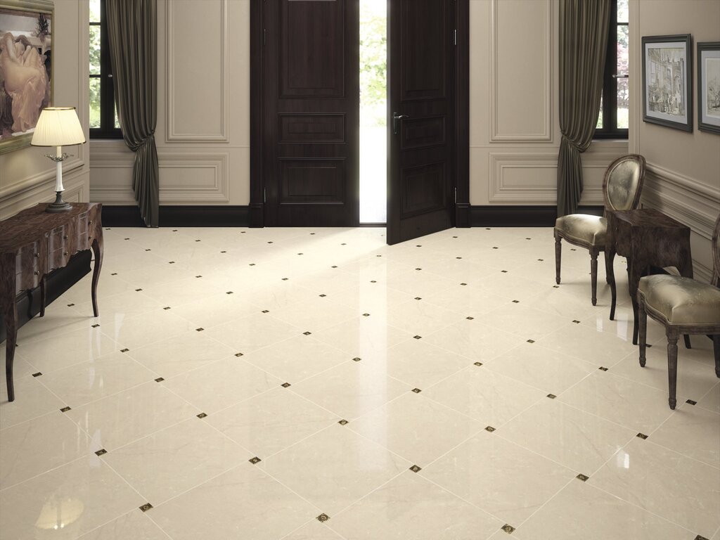 Porcelain floor tiles with inlays