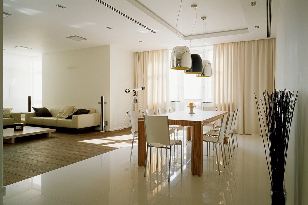 Porcelain stoneware and laminate in the kitchen living room