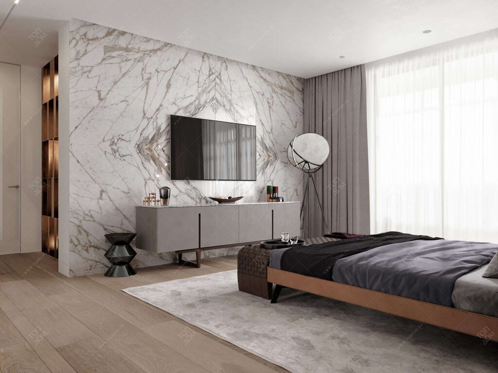 Porcelain stoneware on the wall in the bedroom