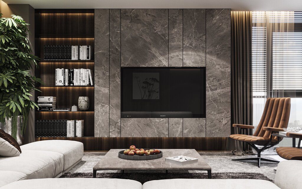 Porcelain stoneware in the TV area