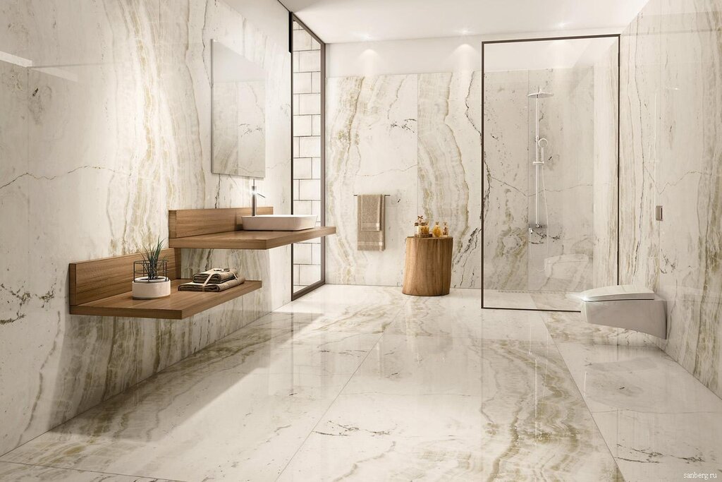 Porcelain stoneware tiles for the bathroom wall