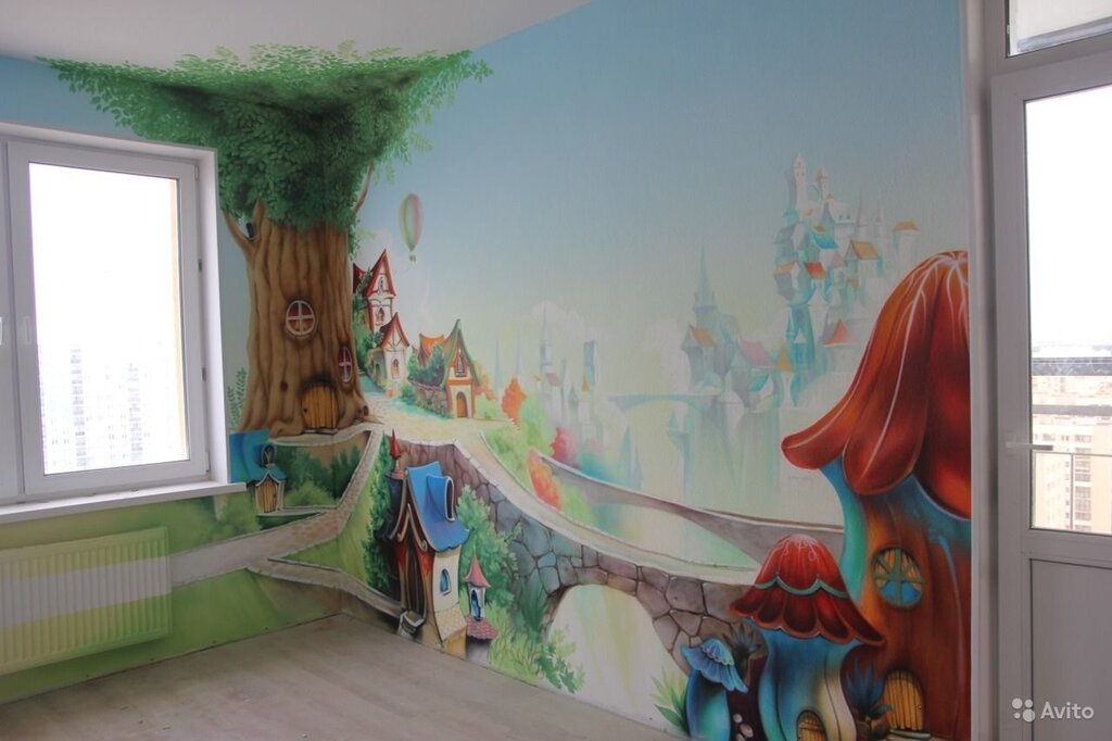 Artistic wall painting in the children's room