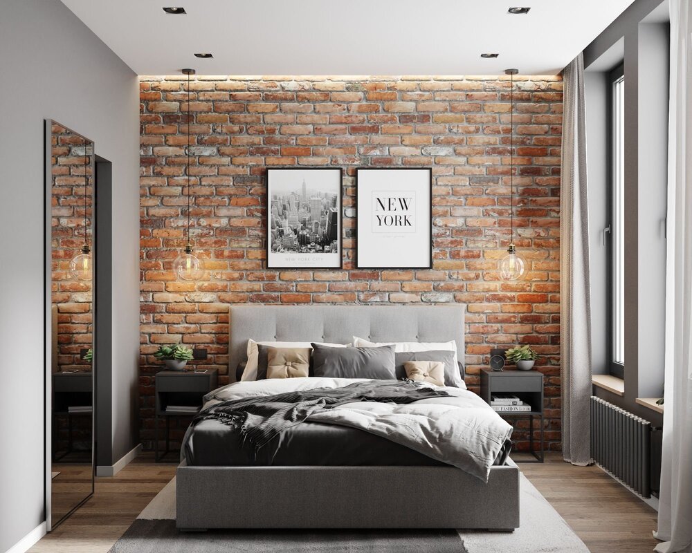 Brick in the bedroom interior