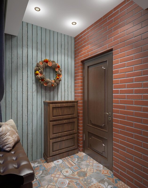 A brick wall in the hallway interior