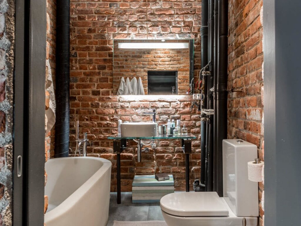 Brick wall in the bathroom