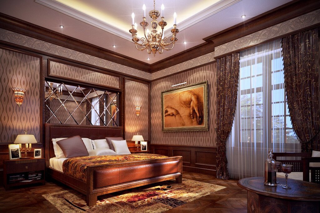 Classic bedroom with dark furniture