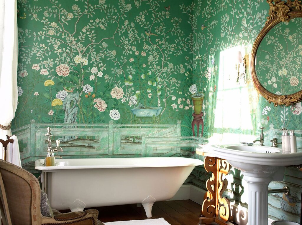 Oilcloth on the wall in the bathroom