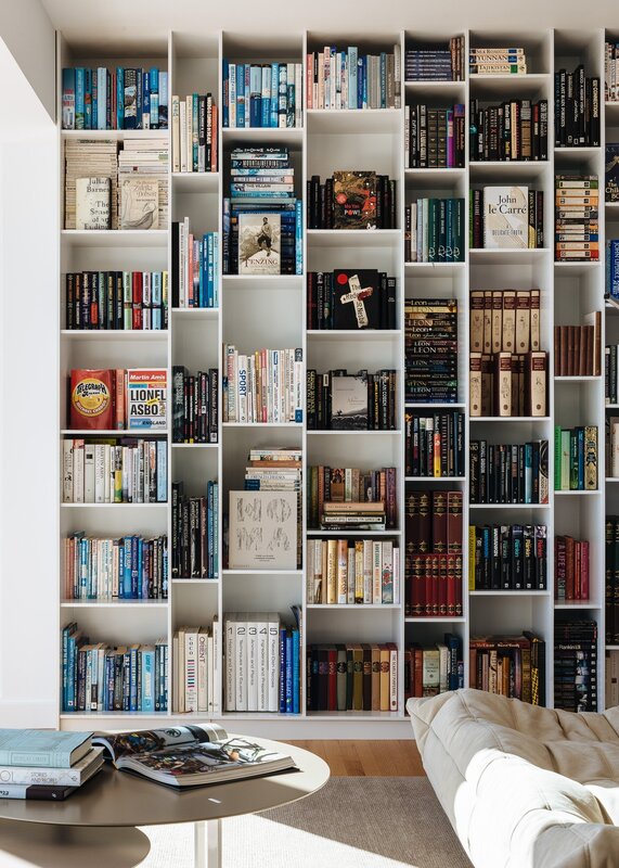 Bookshelves and racks in the interior