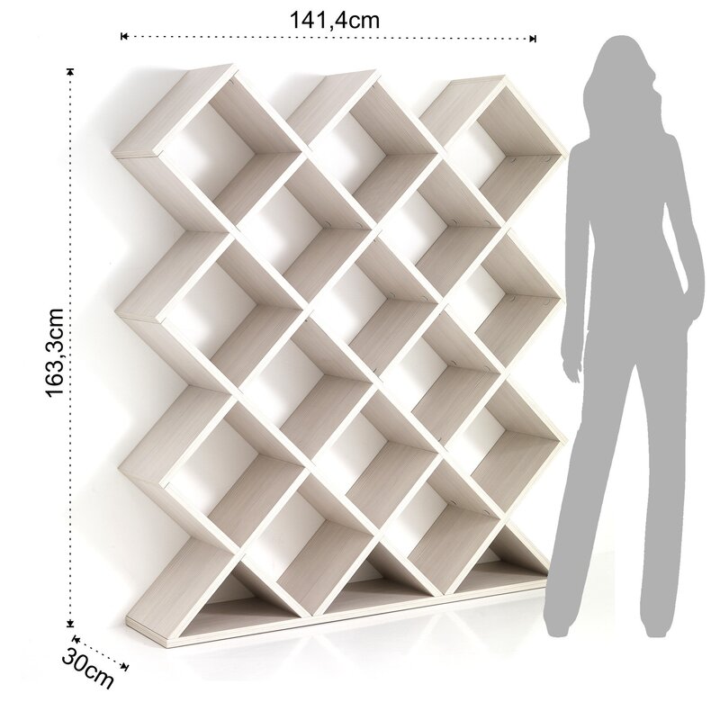 Bookshelves in a diamond pattern