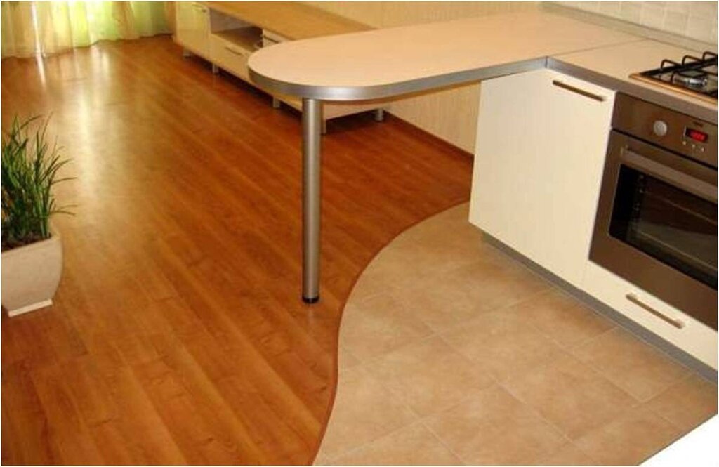 Combined flooring of tile and laminate