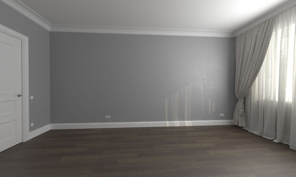 A room without baseboards on the floor