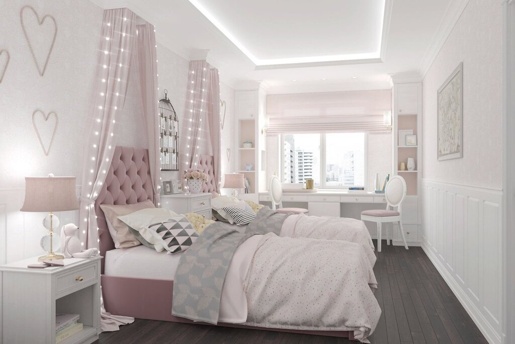 A room for a teenage girl in pastel colors