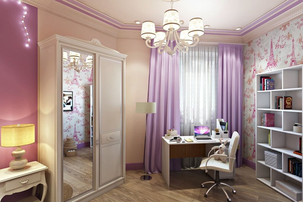 A room for a girl in purple tones