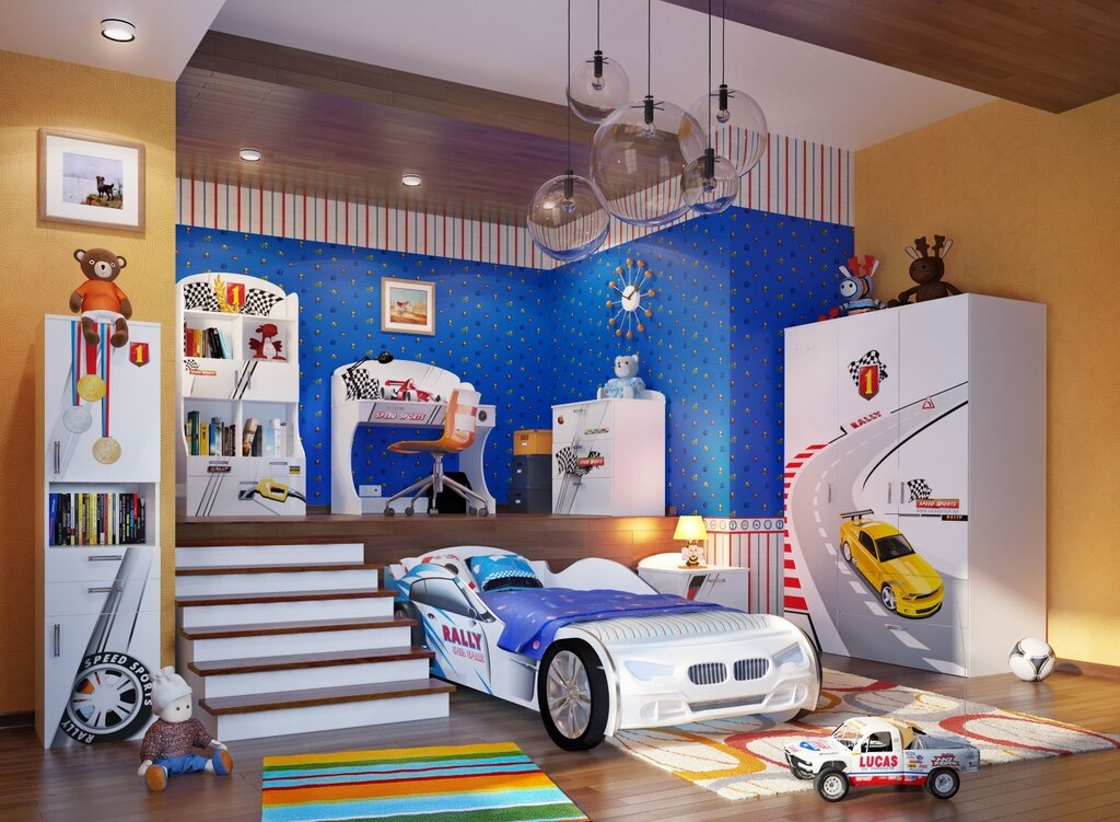 A room for a boy with toy cars