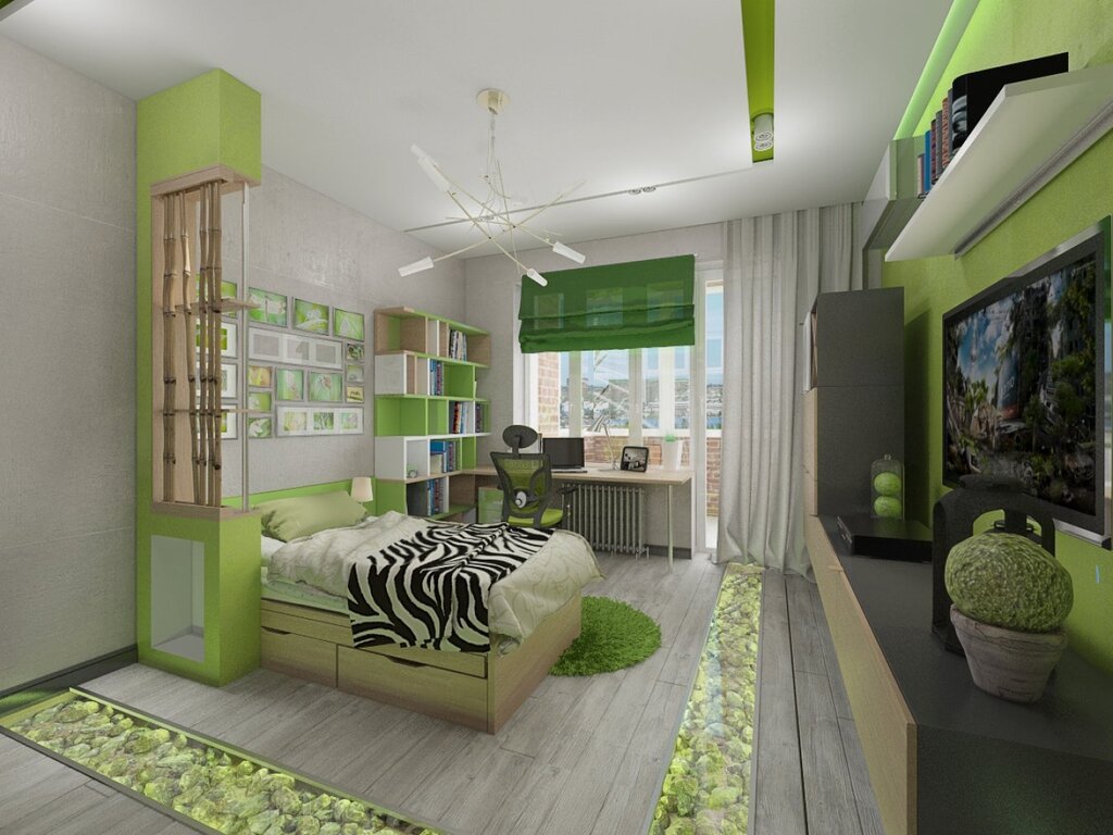 A room for a teenager in a green style