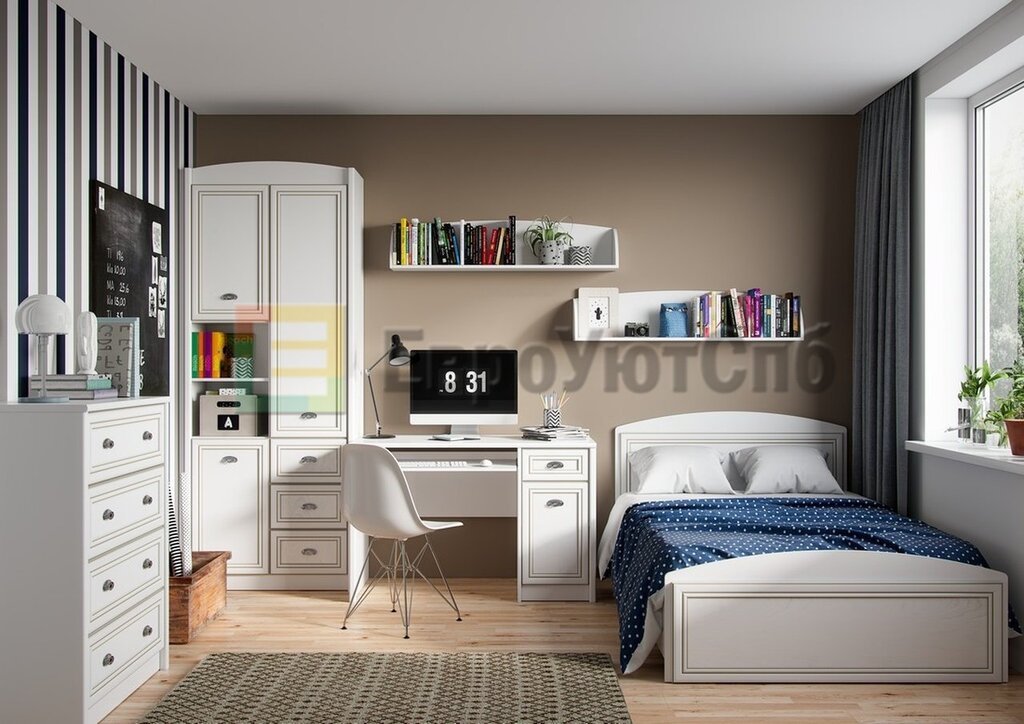 A room with white furniture for a teenager