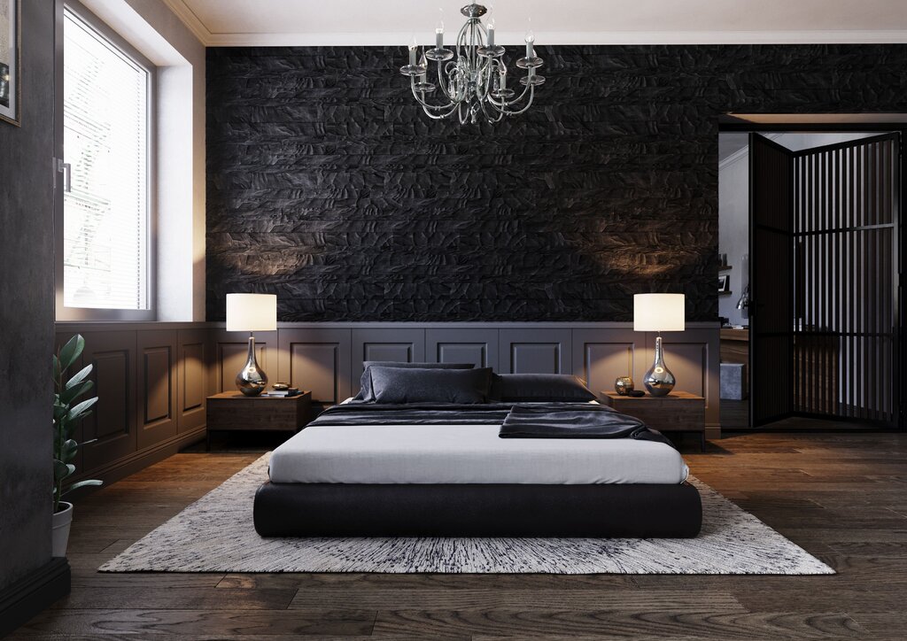 A room with black walls