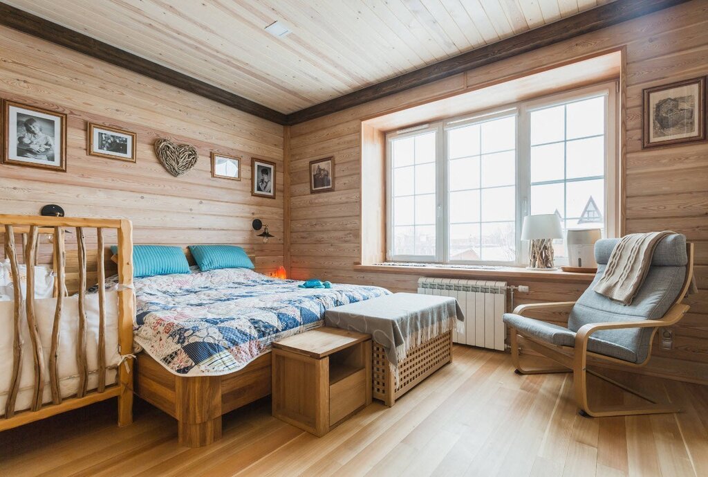 A room with wooden paneling