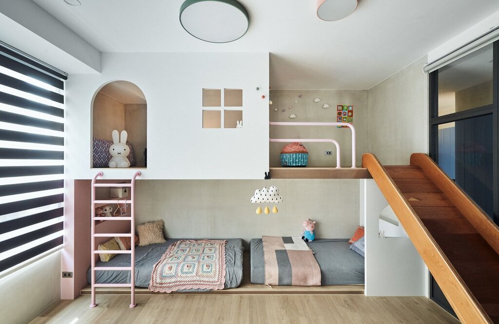 A room with a bunk bed