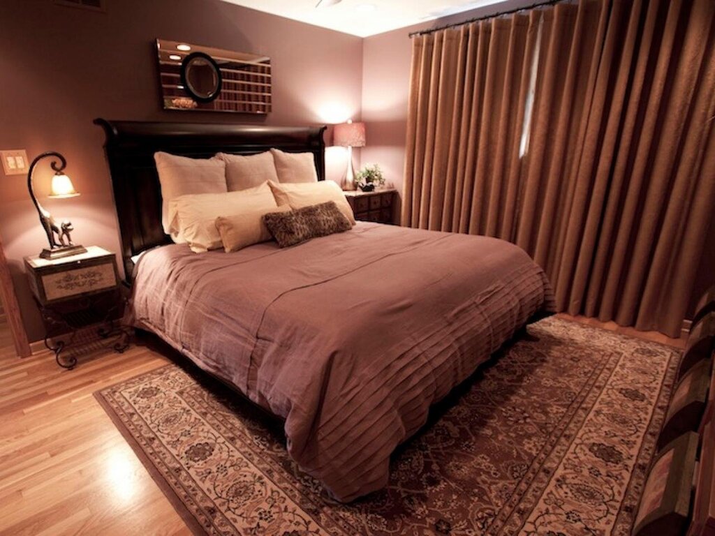 A brown bed in the interior