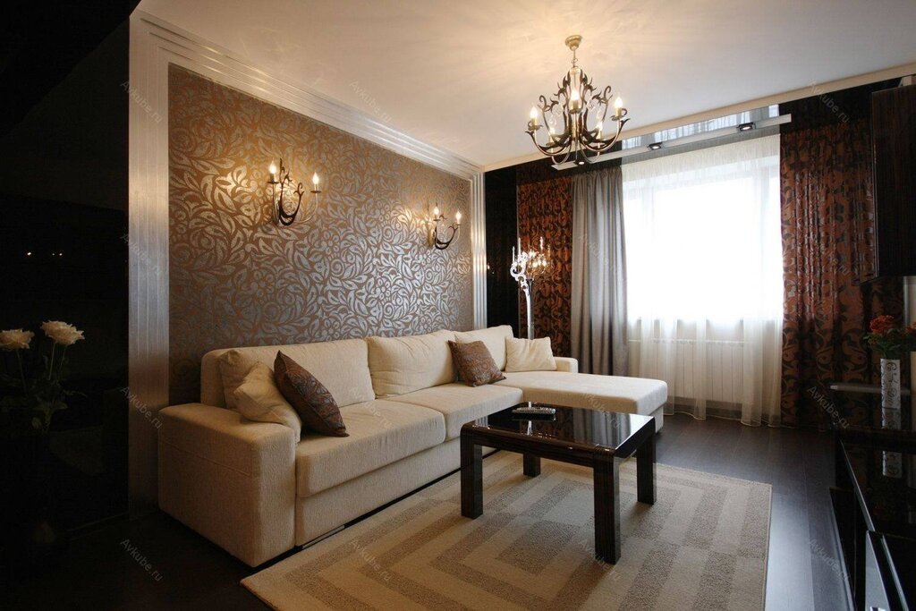 Brown furniture in the living room interior