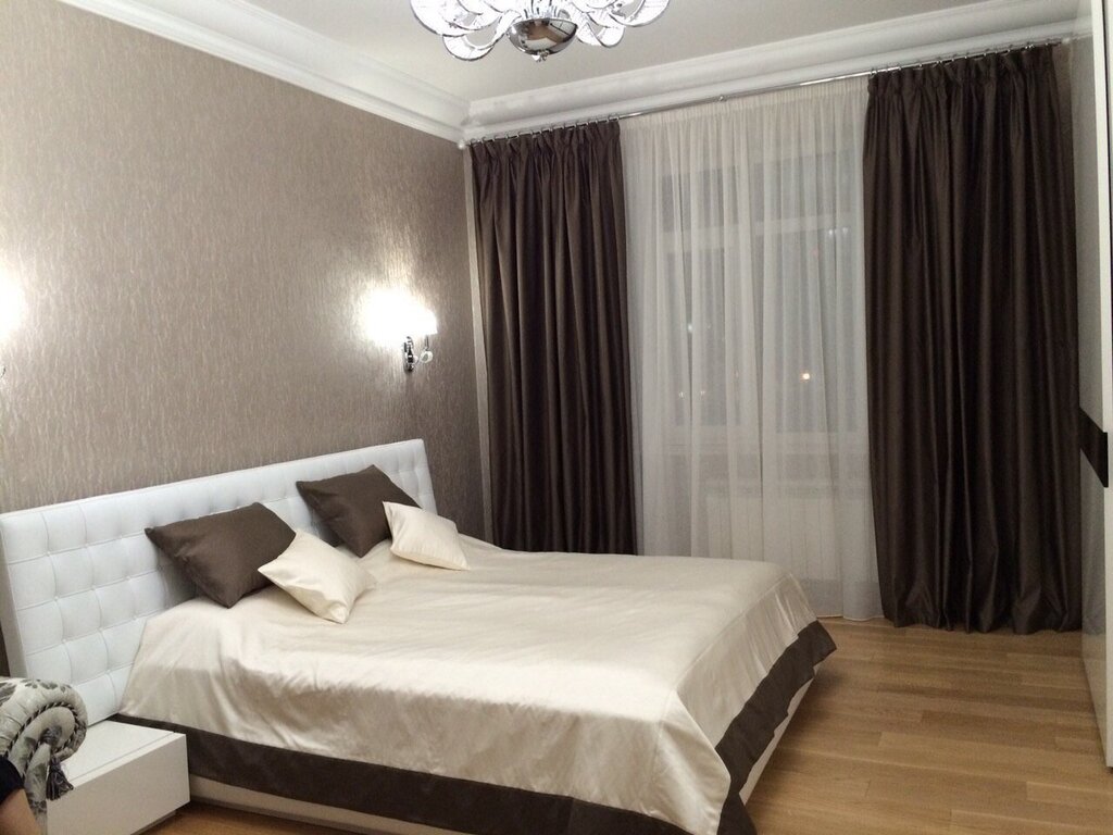 Brown curtains in the bedroom