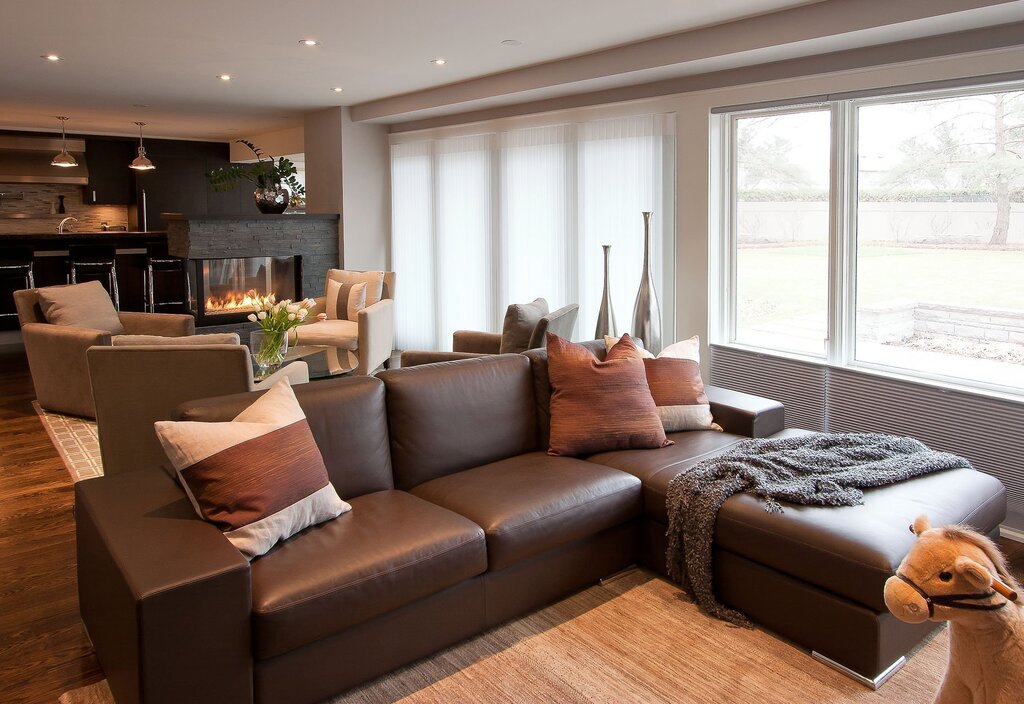 Brown sofa in a light interior