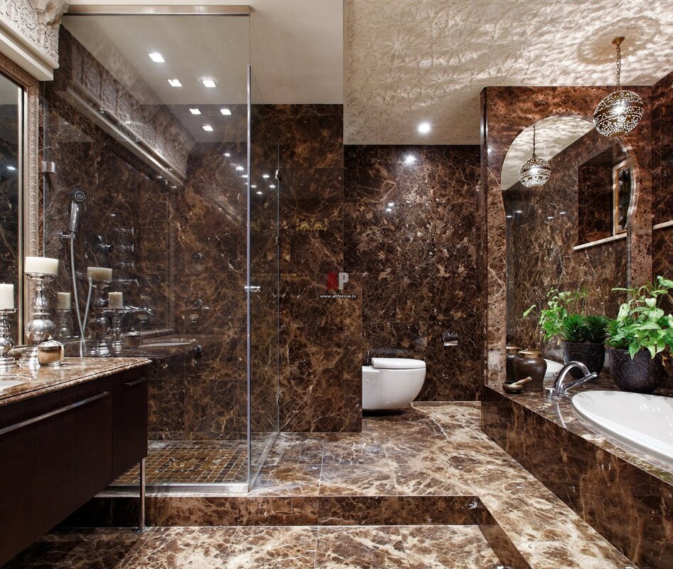 Brown marble in the bathroom