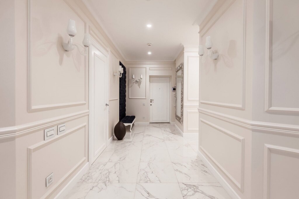 A corridor in white tones