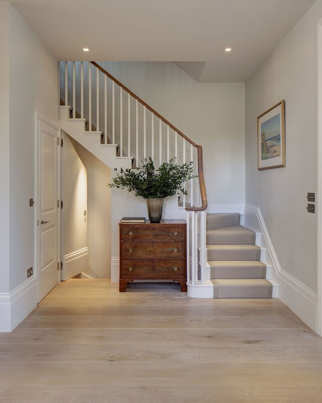 A corridor in the house with a staircase 10 фото