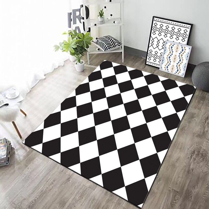 Black and white geometric rug