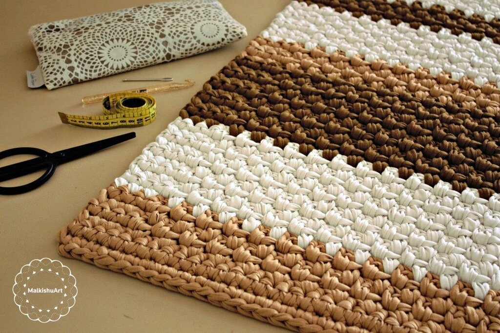 A rug made of knitted yarn