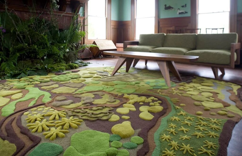 A flower-shaped rug