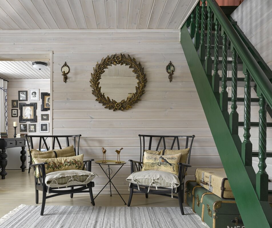 Painted wall paneling in the interior of a country house