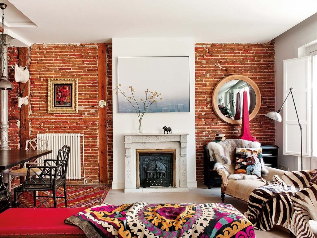 A red brick wall in the interior