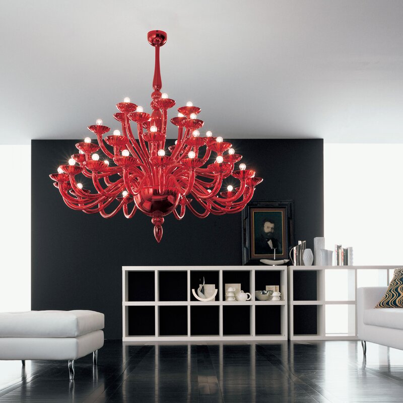 A red chandelier in the interior