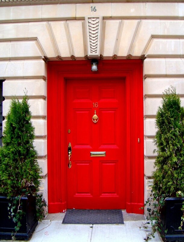 The red front door to the house