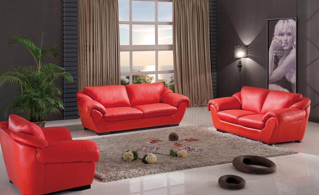 Red leather sofa