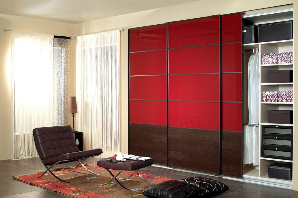 Red wardrobe with sliding doors