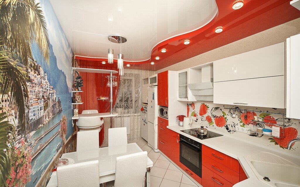 Red and white kitchen