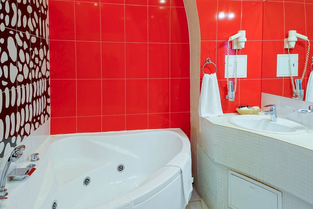 Red and white bathroom