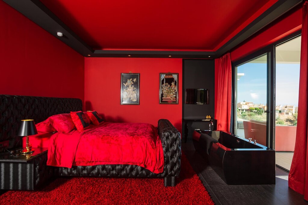 Red and black walls in the room