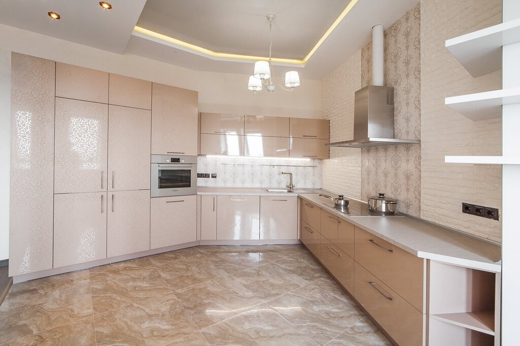 Cream-colored kitchen in the interior