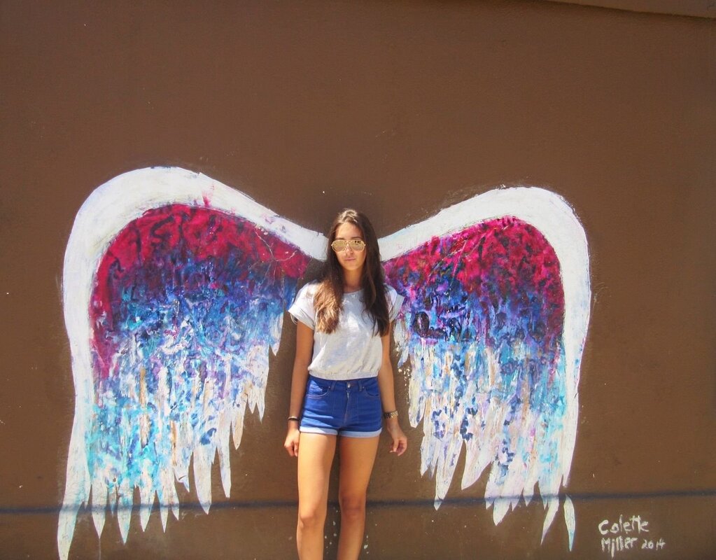 Wings on the wall for a photoshoot