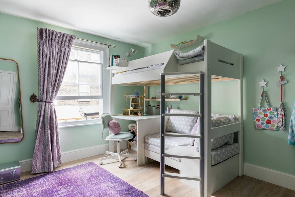 Loft bed in the children's room interior 15 фото