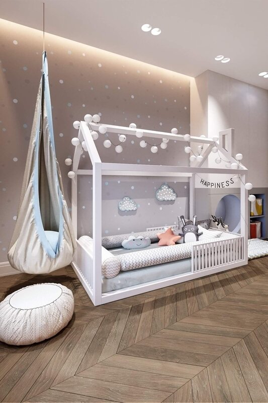 A house-shaped bed in the children's room