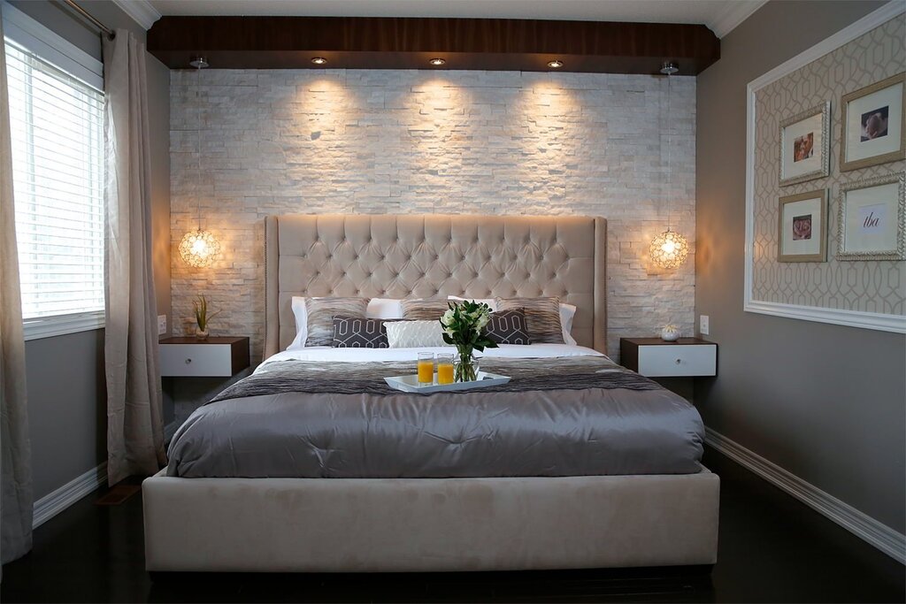 Bed with headboard lighting