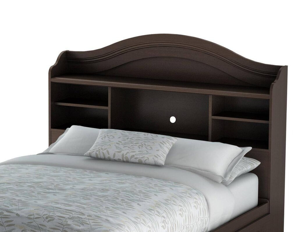 Bed with shelves in the headboard