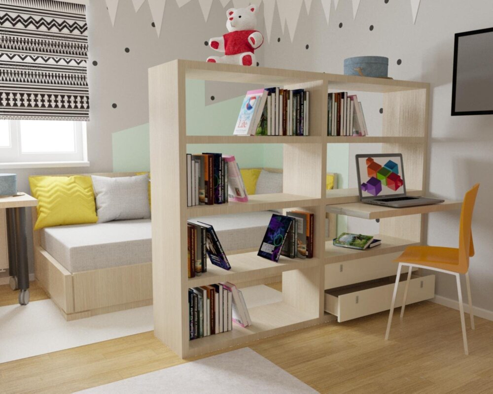 Bed with shelving