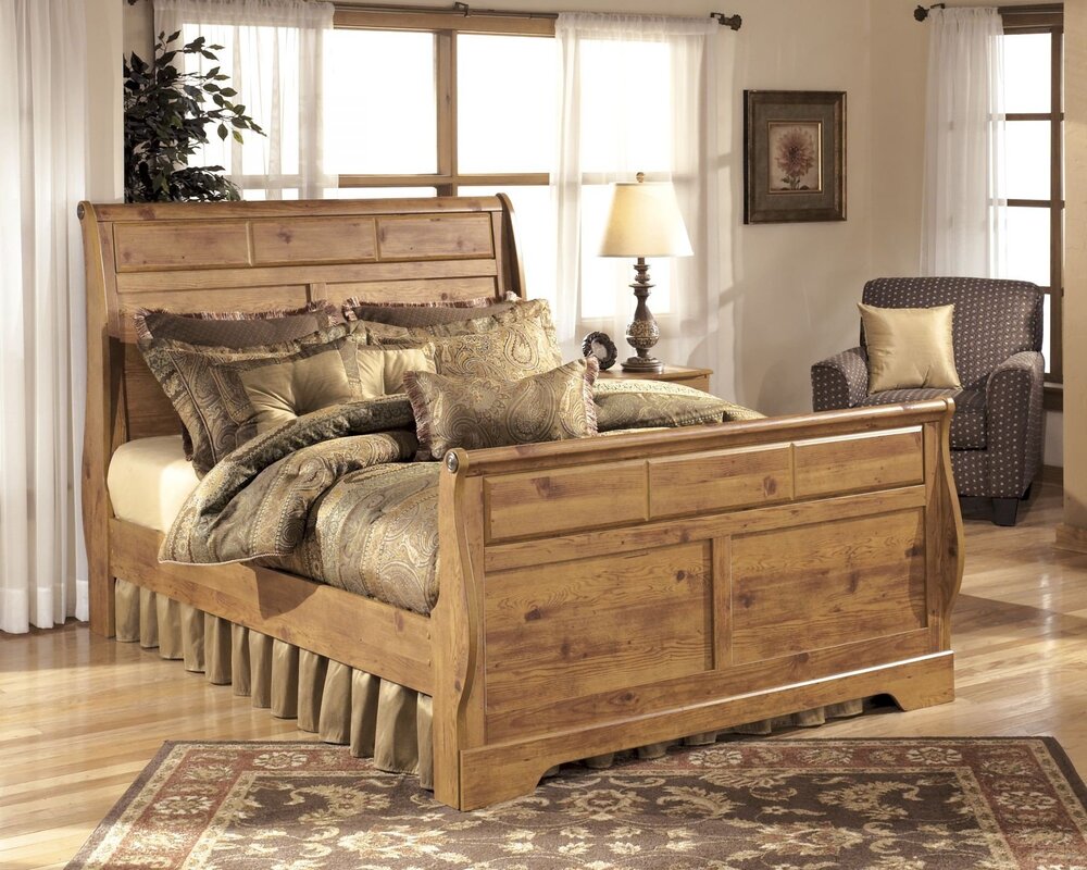 A bed in a rustic style